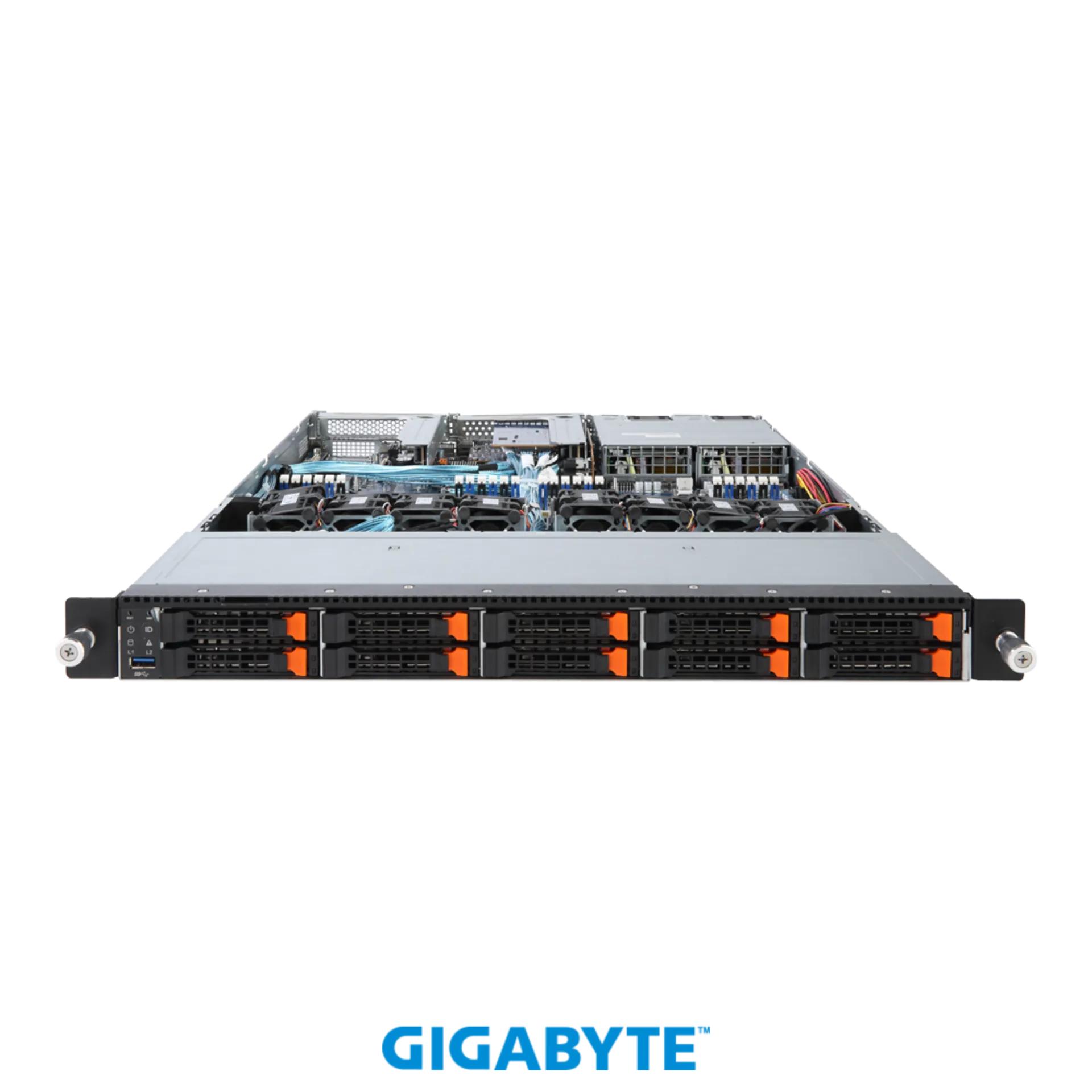 Платформа Gigabyte 1U R181-NA0, До двух процессоров Intel  Xeon Scalable Gen2, DDR4, 10x2,5" U.2 NVMe, 2x1000Base-T