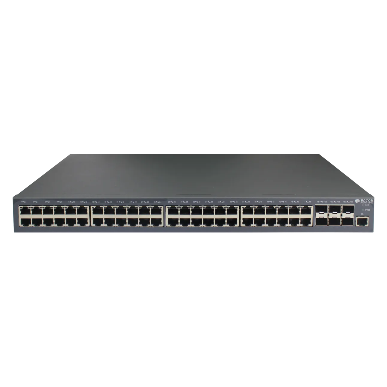 Управляемый коммутатор уровня 3 BDCOM S3900-48T6X-2DC, 48x 10/100/1000Base-T, 6x 1/10GE SFP+, Hot Swap БП 1+1, в комплекте 2x PSU ~36-72VDC