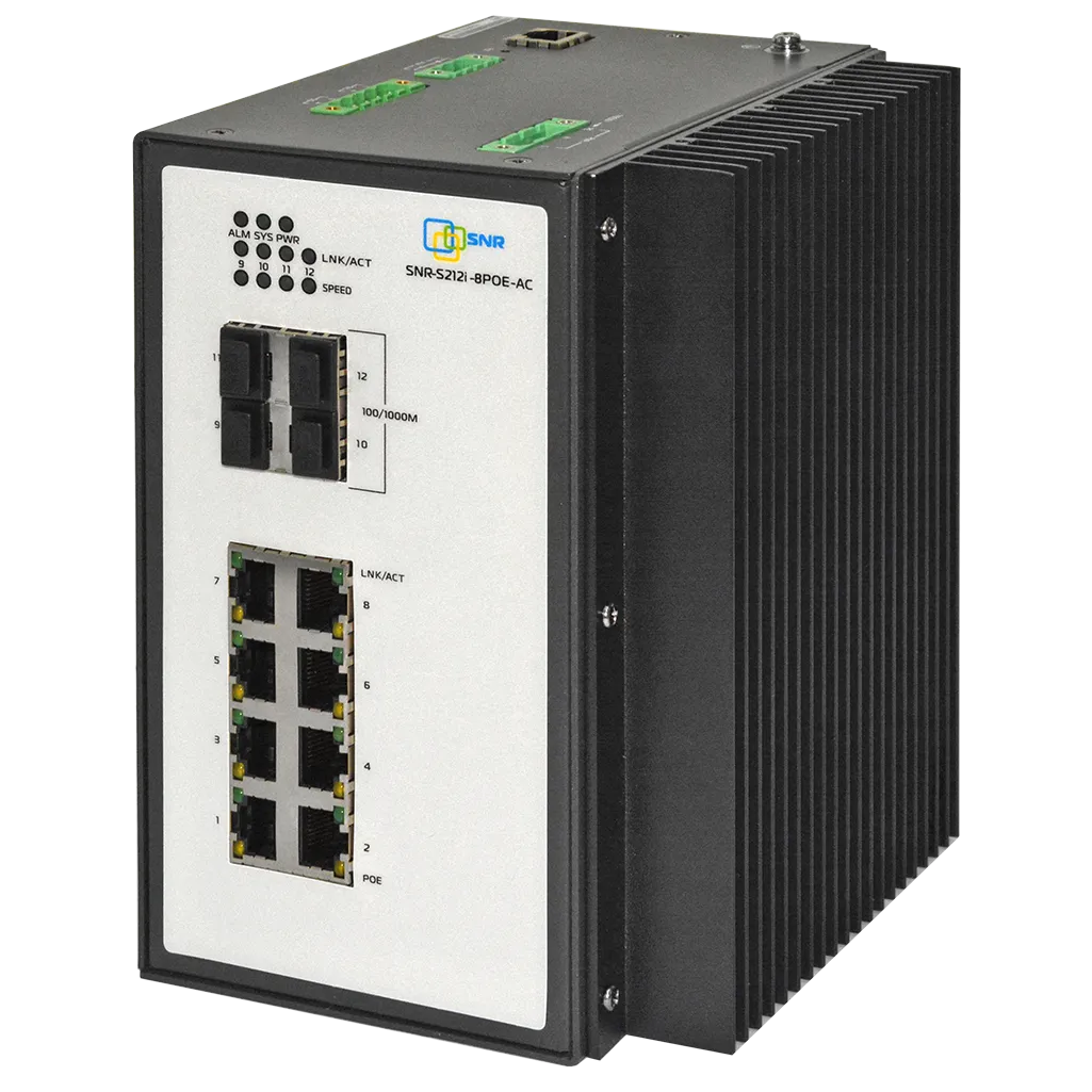 Управляемый промышленный POE коммутатор уровня 2 SNR-S212i-8POE-AC