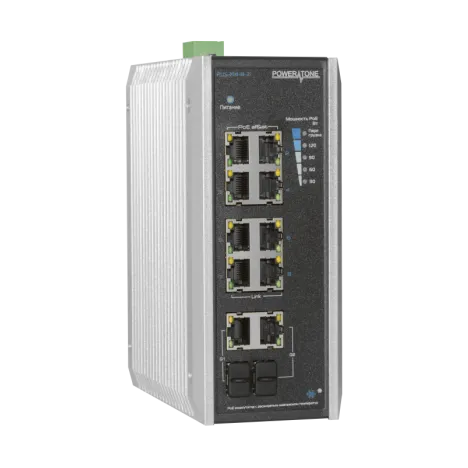 PoE коммутатор неуправляемый POWERTONE PUS-CC08-120i, 8x10/100BASE-TX 802.3af&at + 2хGb Combo, порт №2 до 60Вт, расширенный диапазон температур, внеш. БП 125Вт