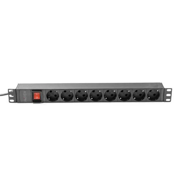 Блок розеток HIDEN EXPERT H1R-8S-16-P-20S однофазный горизонтальный, 19", 8 розеток Schuko, 16A