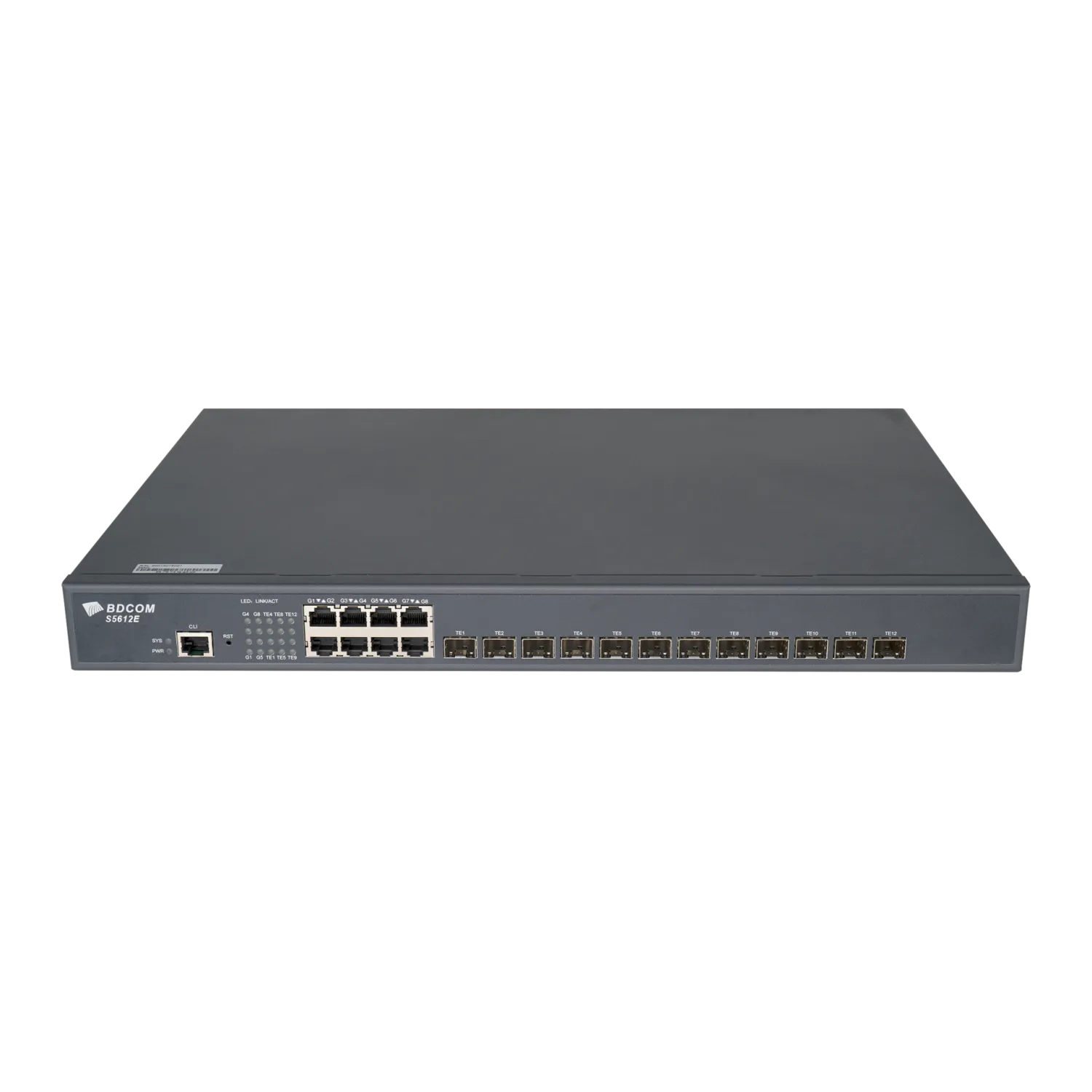 Управляемый коммутатор уровня 3 BDCOM S5612E-2AC, 8x 10/100/1000Base-T, 12x 1/10GE SFP+, 2 встроенных блока питания ~220V AC