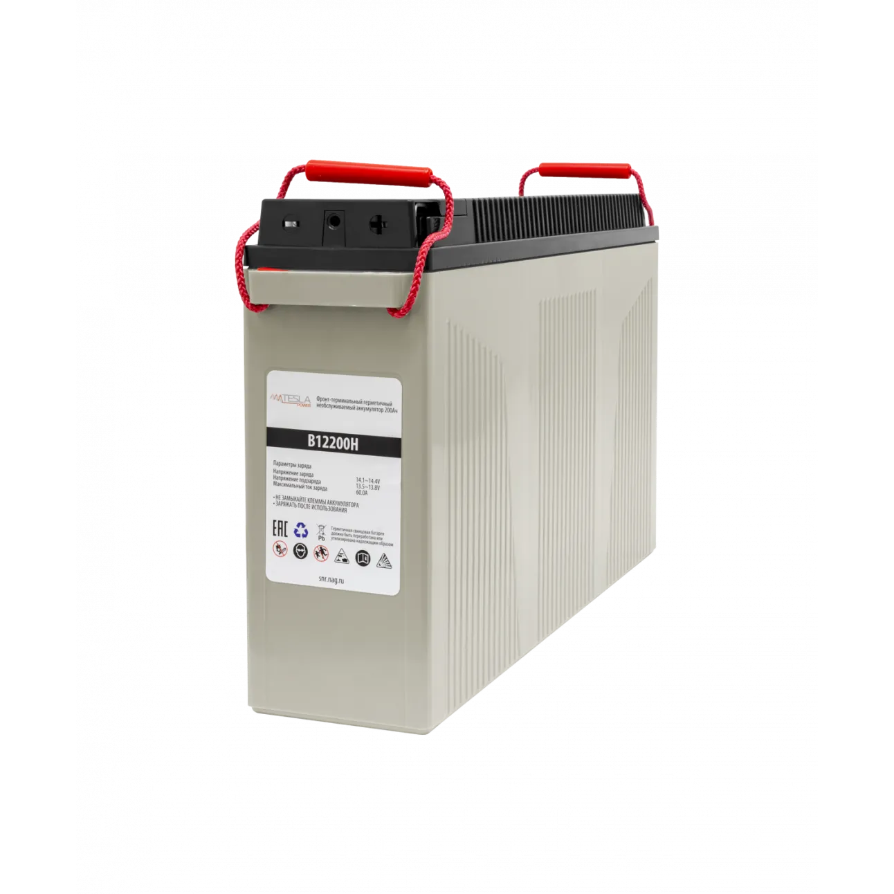 Фронт-терминальный герметичный необслуживаемый аккумулятор Tesla Power 12VDC 200Ач, уценка (серый)