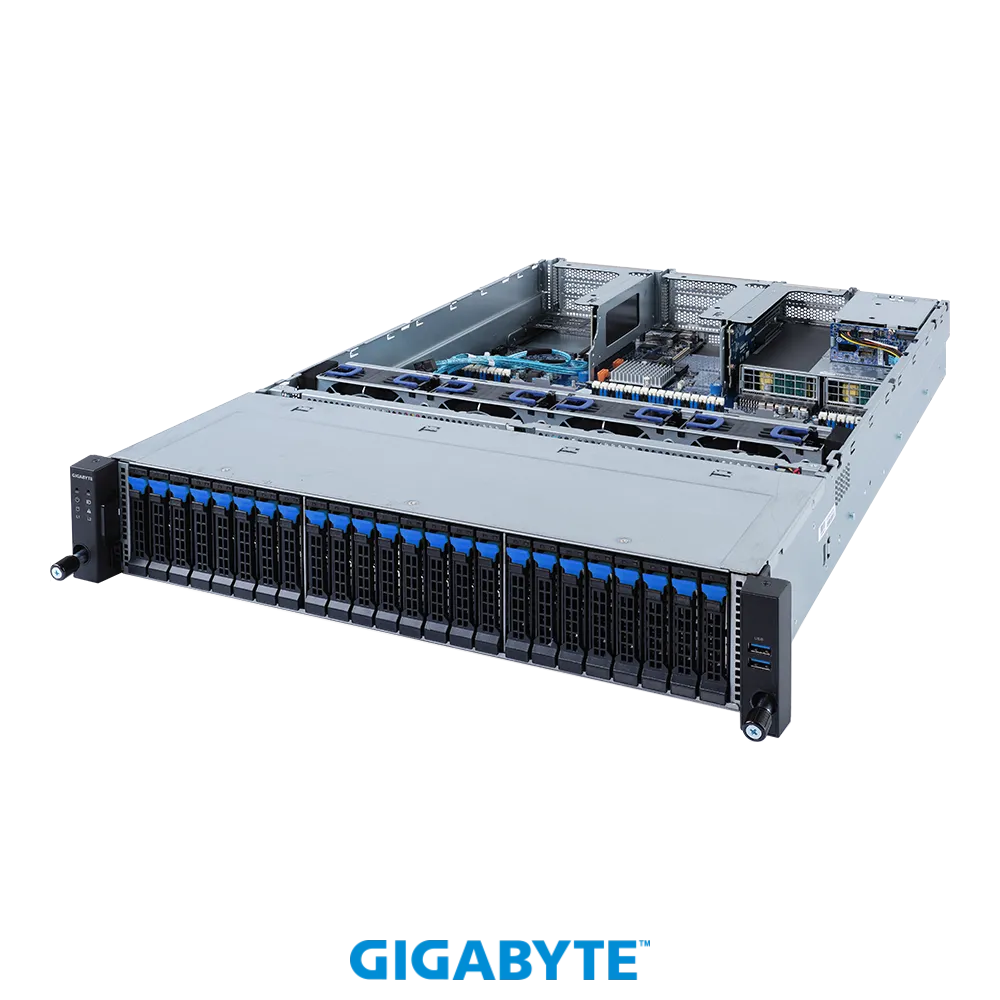 Платформа Gigabyte 2U R282-2O0, До двух процессоров Intel  Xeon Scalable Gen3, DDR4, 24x2,5" HDD SATA/SAS, 2x1000Base-T
