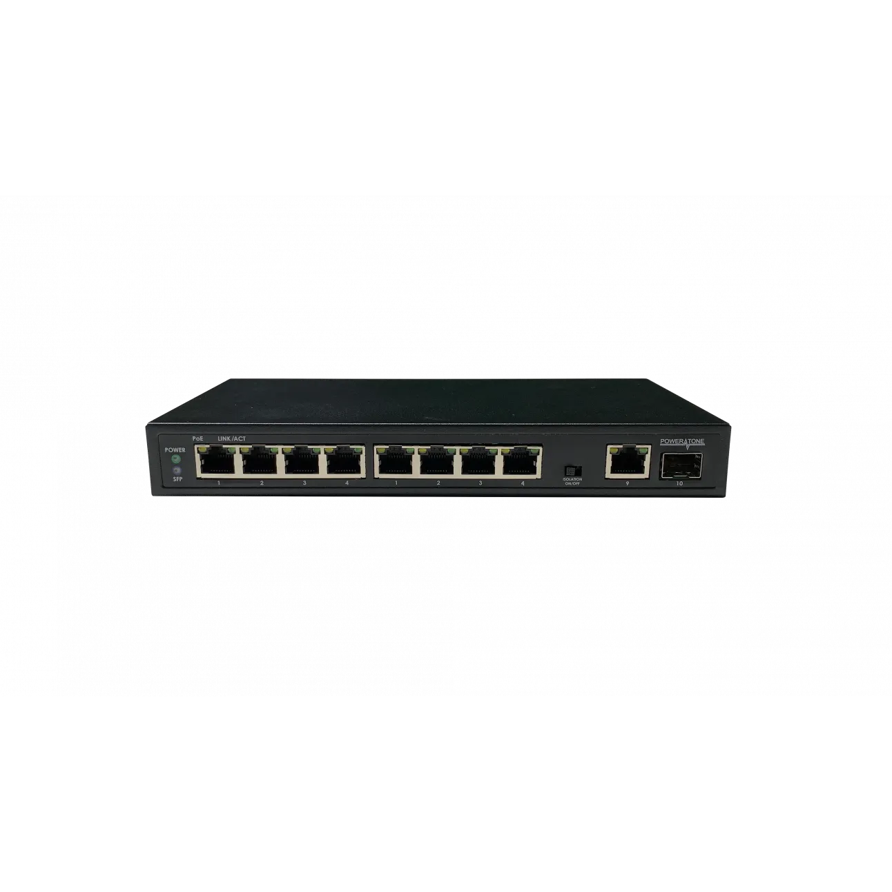 Неуправляемый 8 портовый гигабитный PoE коммутатор POWERTONE PUS-TS08GL-115M с изоляцией портов