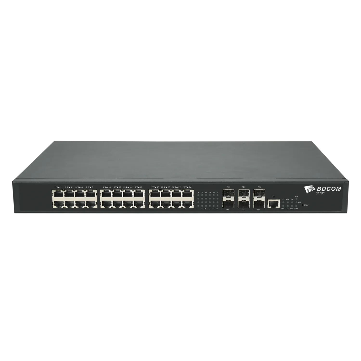 Управляемый коммутатор уровня 3 BDCOM S5700-24EP6X, 8x 2.5GBASE-Т PoE 802.3af/at/bt, 16x 2.5GBASE-Т PoE 802.3af/at, бюджет PoE до 740W, 6x 1/10GE SFP+