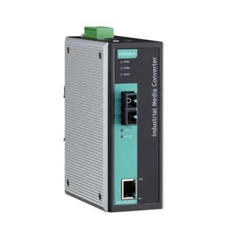 Медиаконвертер Ethernet 10/100BaseTX в 100BaseFX (одномодовое оптоволокно) в металлическом корпусе с расширенным диапазоном температур MOXA