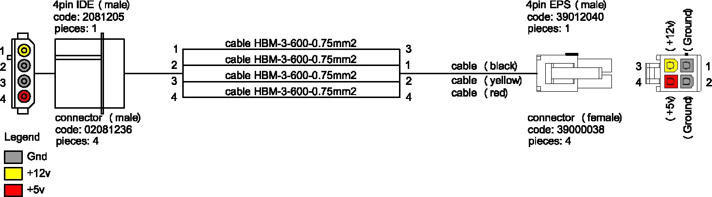 Кабель-переходник ОРИКС MOLEX (FEMALE) - 4 PIN EPS MF 5V (MALE)