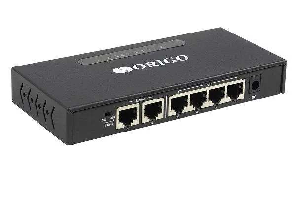 Origo OS1206P/60W неуправляемый PoE-коммутатор 4x100Base-TX PoE+, 2x100Base-TX, PoE-бюджет 60 Вт